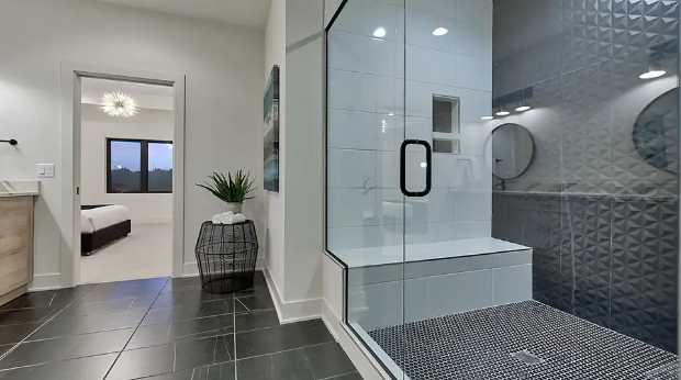 Walk-in shower in a modern bathroom